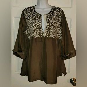 Sundance Bohemian Brown Tunic with Cream Embroidery